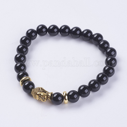Natural Black Agate Beads Stretch Bracelets BJEW-E325-D30-1