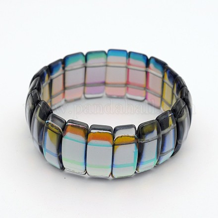 Galvanoplastie rectangle bracelets de perles de verre extensibles BJEW-J119-A01-1