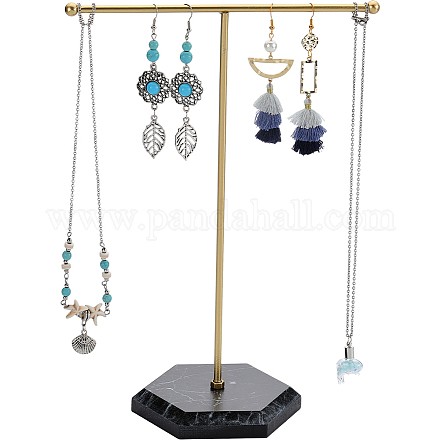 Sunnyclue 1 Juego de estante de joyería para almacenamiento de llaves de hierro con barra en T chapada en oro ODIS-SC0001-03A-1