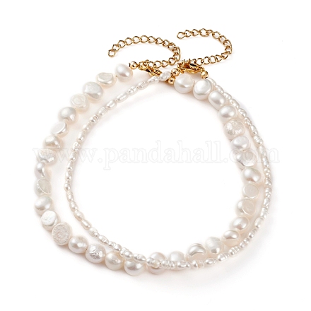 Natural Cultured Freshwater Pearl Beaded Anklets Sets AJEW-AN00386-1