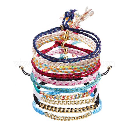 10pcs 10 styles de bracelets en cordon tressé en coton et bracelets multibrins BJEW-SZ0001-28-1