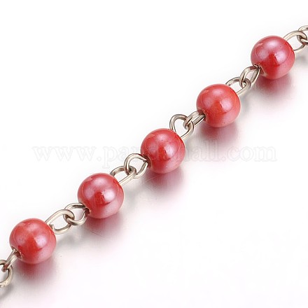 Pearlized Handmade Porcelain Round Beads Chains for Necklaces Bracelets Making X-AJEW-JB00094-01-1