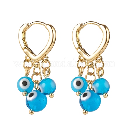 Evil Eye Lampwork Round Beads Dangle Hoop Earrings EJEW-JE04826-04-1