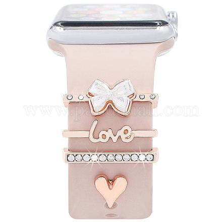 Set di ciondoli per cinturini per orologio con parola amore e cuore in lega di strass PW-WG62408-04-1