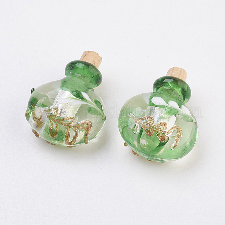 Handmade Silver Foil Lampwork Perfume Bottle Pendants FOIL-P001-A07-1