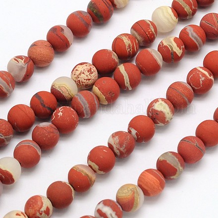Frosted Round Natural White Lace Red Jasper Beads Strands G-N0166-57-6mm-1