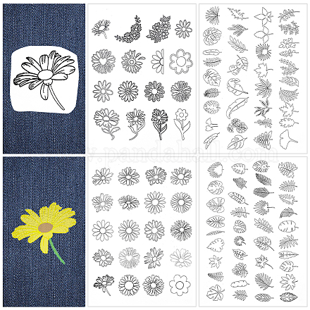 CRASPIRE 109Pcs 4 Sheets Flowers Daisy Water Soluble Embroidery Stabilizers Hand Sewing Stick and Stitch Transfers Paper Wash Away Pre-Printed Self Adhesive Patterns for Cloth Sewing Lovers Beginner DIY-CP0009-52C-1