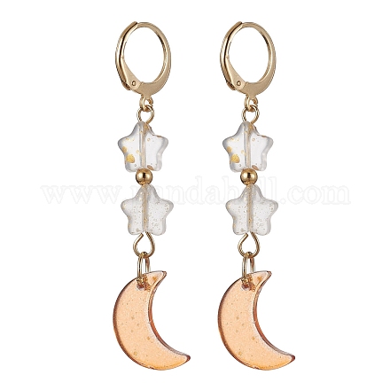 Moon & Star Glass Dangle Leverback Earrings with 304 Stainless Steel Pins EJEW-JE05605-04-1