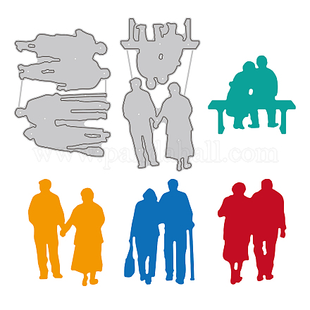 GLOBLELAND 4Pcs Old Couple Cutting Dies Metal People Man Woman Die Cuts Embossing Stencils Template for Paper Card Making Decoration DIY Scrapbooking Album Craft Decor DIY-WH0309-834-1