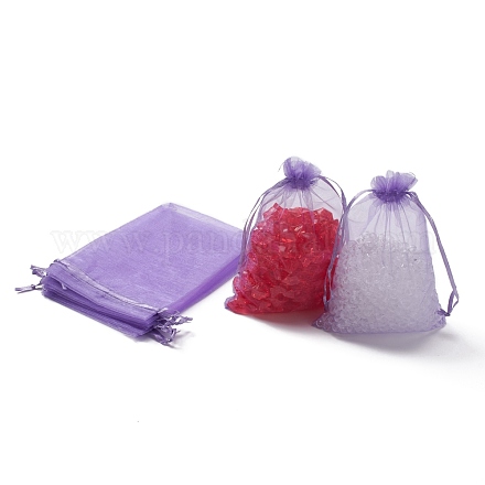 オーガンジーバッグ巾着袋  リボン付き  紫色のメディア  18x13cm X-OP-R016-13x18cm-06-1