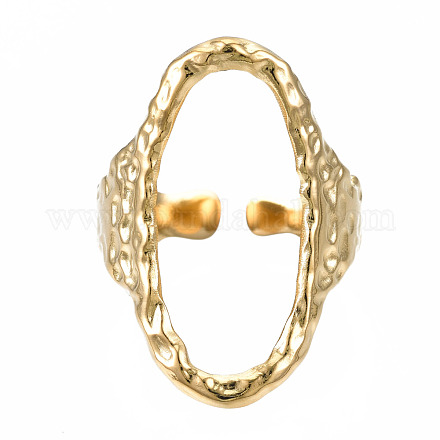 ステンレス鋼の楕円形のオープンカフリング304個  女性のための中空の分厚いリング  ゴールドカラー  usサイズ6 3/4(17.1mm) RJEW-T023-91G-1