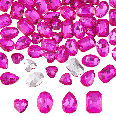 FINGERINSPIRE 64 Pcs 4 Shapes Pointed Back Rhinestone 18mm Glass Rhinestones Gems Fuchsia Rectangle/Teardrop/Heart/Oval Jewels Embelishments with Silver Plated Back Crystals Stones for Jewelry Making RGLA-FG0001-12-1