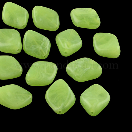 菱形天然石風アクリルビーズ  緑黄  20~21x16x8.5mm  穴：2mm  約310個/500g OACR-R041-17-1