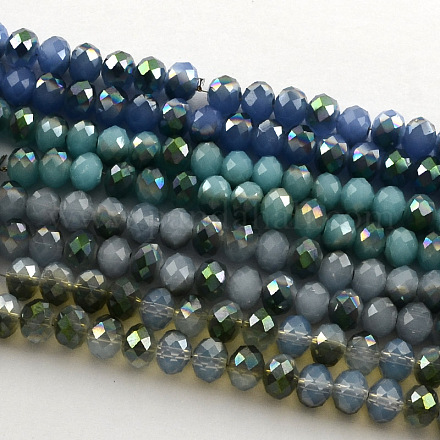 Half Plated Imitation Opalite Faceted Rondelle Glass Bead Strands EGLA-S094-12mm-M-1