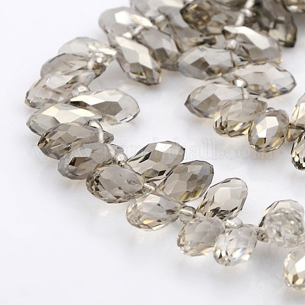 Pendentifs en verre galvanisé en forme de larme à facettes semi-plaquées brins de perles GLAA-A023A-HP04-1