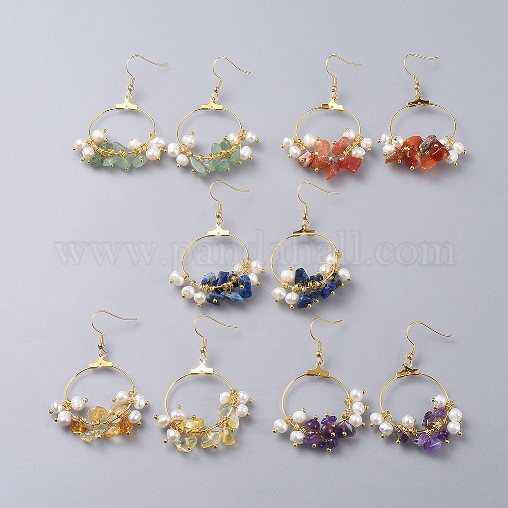 Wholesale Natural Gemstone Chip Beads Dangle Earrings