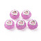 Resin European Beads, Large Hole Beads, with Silver Tone Brass Double Cores, Faceted, Rondelle, Medium Orchid, 14x9mm, Hole: 5mm