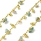 Handmade Brass Nuggets Link Chains, with Natural Amazonite Beads & Spool, Long-Lasting Plated, Rack Plating, Soldered, Lead Free & Cadmium Free, Real 18K Gold Plated, Charm: 6.5x2.5mm