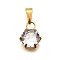 304 Stainless Steel Pave Cubic Zirconia Pendants, Flat Round Charms, Vacuum Plating, Clear, 12x9x5.5mm, Hole: 3x6mm