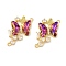 Brass Pave Medium Violet Red & Clear Cubic Zirconia Connector Charms, Butterfly Links, Light Gold, 31x22x4.5mm, Hole: 1.8mm