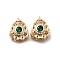 Brass Glass Beads, Real 18K Gold Plated, Flower, Green, 15x13x6mm, Hole: 1.5mm