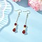 Shell Pearl Dangle Earrings, Round, with Carnelian, Golden, 64.5x8.5mm