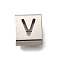 Letter Style 304 Stainless Steel Square Slide Charms, Letter V, 9x8x4mm, Hole: 3.5x8.5mm
