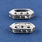 Brass Crystal Rhinestone Spacer Bars, 3-Hole, Hexagon, Silver, 15x3.5x6mm, Hole: 1.4mm