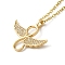 Brass Rhinestone Pendant Necklaes, Stainless Steel Necklaces, Wings, Golden, 16.61 inch(42.2cm)