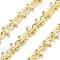 Glass Link Chains, with Brass Chains, Long-Lasting Plated, Lead Free & Cadmium Free, Rack Plating, Real 18K Gold Plated, Soldered, with Spool, White, 4x5x0.5mm