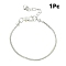 1Pc Brass European Style Bracelet Making, with Iron Extender Chain, Silver, 7-5/8 inch(195mm)x2.5mm
