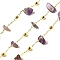 Handmade Natural Amethyst Chip Beaded Chains, Soldered, with Rack Plating Brass Findings, Long-Lasting Plated, Lead Free & Cadmium Free, with Spool, Real 18K Gold Plated, 5~14x2~7x3~7mm