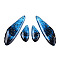 Transparent Resin Wing Earrings Pendants, Wings Charms, Prussian Blue, 49x16x3mm, Hole: 1.2mm,  small wings: 12x24.5x3mm