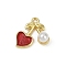 Brass Plastic Pearl Charms, Cherry, with Enamel, Long-Lasting Plated, Cadmium Free & Lead Free, Rack Plating, Real 18K Gold Plated, 11.5x12.5x5mm, Hole: 1.2mm