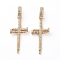 Brass Micro Pave Clear Cubic Zirconia Pendants, Long-Lasting Plated, Cross, Golden, 37x13.5x3mm, Hole: 5.5x3.5mm