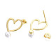 Aretes de corazón abierto de latón con perla de plástico abs para mujer EJEW-N011-54LG-3