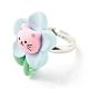 Регулируемое кольцо из цветка с кошачьей смолой RJEW-JR00424-01-4