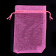 オーガンジーバッグ巾着袋  高密度  長方形  ショッキングピンク  15x10cm OP-T001-10x15-10-2