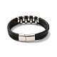 Leather Braided Triple Loops Multi-strand Bracelet with 304 Stainless Steel Magnetic Clasp for Men Women BJEW-C021-20-2