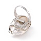 Pepita de perla natural con hoja de circonita cúbica anillo de puño abierto RJEW-P033-02P-02-4
