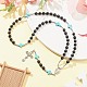 Collana con perle rosario in turchese sintetico e legno NJEW-JN04431-6