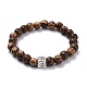 Waxed Natural Bodhi Wood Round Beads Stretch Bracelets Sets BJEW-JB07099-6