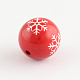 丸いアクリルスノーフレーク模様ビーズ  クリスマスの装飾品  レッド  18mm  穴：2mm X-SACR-S196-18mm-07-2