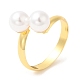 Латунные открытые кольца-манжеты с покрытием стойки и круглыми пластиковыми жемчужными бусинами для женщин RJEW-Q770-26G-3