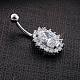 Piercing Jewelry Real Platinum Plated Brass Rhinestone Oval Navel Ring Belly Rings AJEW-EE0001-26A-3