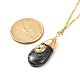 Brass Wire Wrapped Teardrop Natural Black Agate Pendant Necklace & Dangle Earrings SJEW-JS01219-5