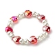 Pulsera elástica de perlas de vidrio con corazón brillante para niños BJEW-JB07186-2