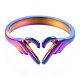304 ステンレス スチール ハンド ハート カフ リング  女性の女の子のためのオープンリング  虹色  usサイズ6（16.7mm） RJEW-N038-121M-3