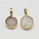 Natural Dyed Agate Golden Plated Flat Round Pendants G-P077-12A-2