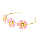 Fleur en alliage avec bracelet manchette ouvert en perles d'imitation pour femme BJEW-D054-02G-01-3